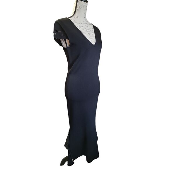 Roland Mouret Superb Black Cocktail Dress Black size Medium Midi Stretch Classy - Picture 2 of 6